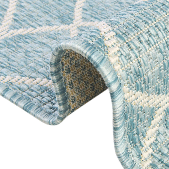 Light Aqua 3' x 3' Outdoor Trellis Round Area Rug Weather Resistant for Patio, Deck, Terrace, Balcony, Porch Geometric Design Water Safe Outside Carpet for Sale at Rug Engine