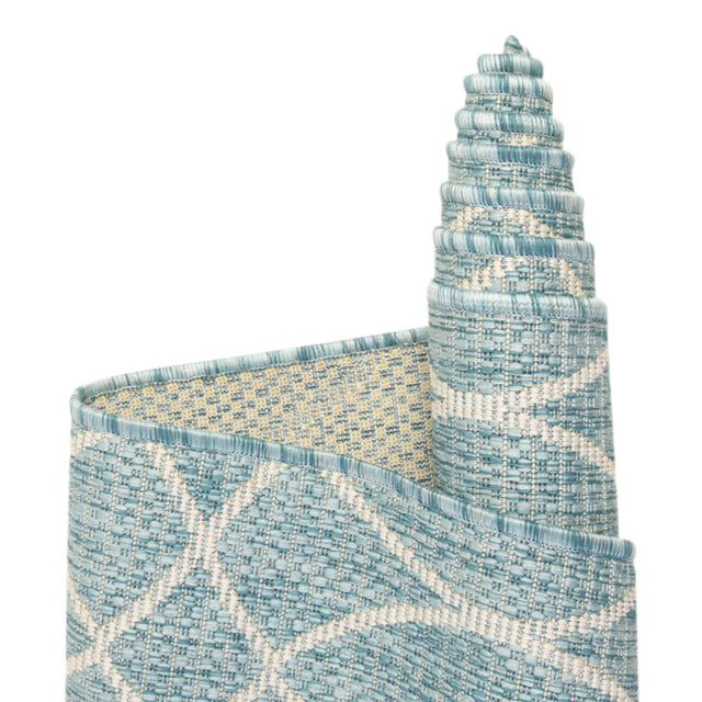 Light Aqua 3' x 3' Outdoor Trellis Round Area Rug Weather Resistant for Patio, Deck, Terrace, Balcony, Porch Geometric Design Water Safe Outside Carpet for Sale at Rug Engine