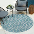 Light Aqua 3' x 3' Outdoor Trellis Round Area Rug Weather Resistant for Patio, Deck, Terrace, Balcony, Porch Geometric Design Water Safe Outside Carpet for Sale at Rug Engine