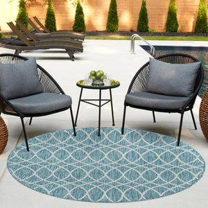 Light Aqua 3' x 3' Outdoor Trellis Round Area Rug Weather Resistant for Patio, Deck, Terrace, Balcony, Porch Geometric Design Water Safe Outside Carpet for Sale at Rug Engine