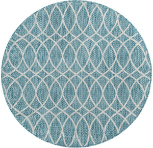 Light Aqua 4' x 4' Outdoor Trellis Round Area Rug Weather Resistant for Patio, Deck, Terrace, Balcony, Porch Geometric Design Water Safe Outside Carpet for Sale at Rug Engine