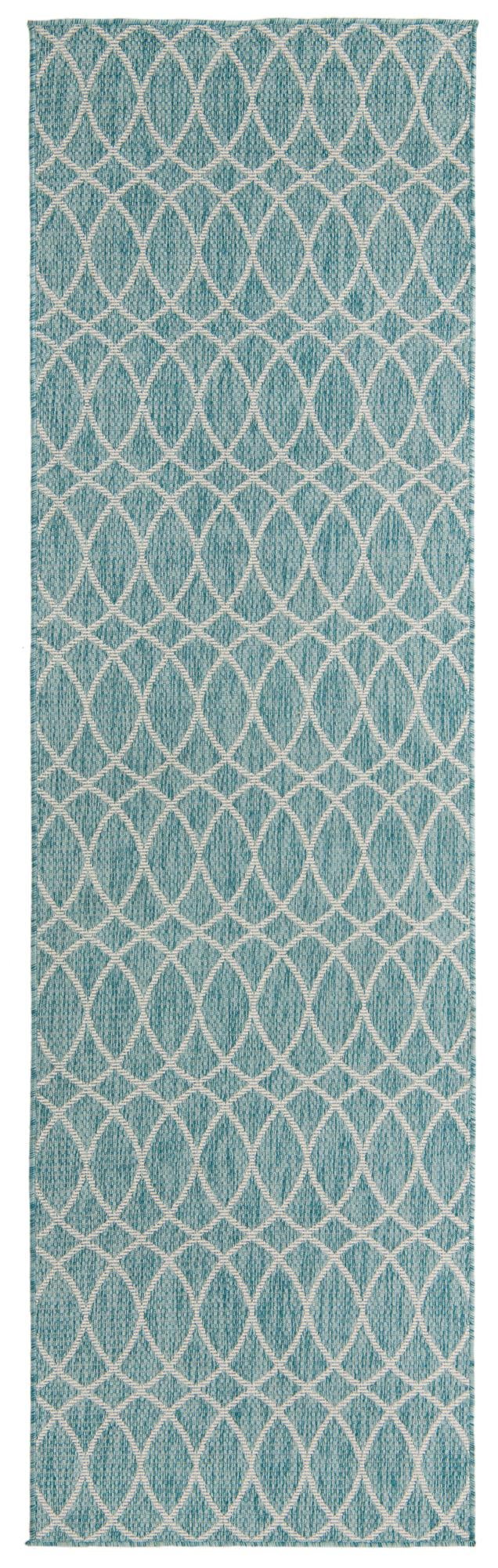 Light Aqua 2' 11 x 10' Outdoor Trellis Runner Area Rug Weather Resistant for Patio, Deck, Terrace, Balcony, Porch Geometric Design Water Safe Outside Carpet for Sale at Rug Engine