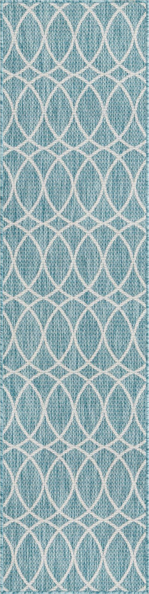 Light Aqua 2' x 7' 10 Outdoor Trellis Runner Area Rug Weather Resistant for Patio, Deck, Terrace, Balcony, Porch Geometric Design Water Safe Outside Carpet for Sale at Rug Engine