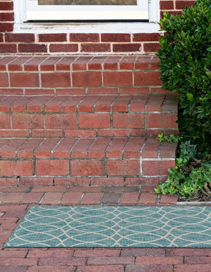 Light Aqua 2' x 6' Outdoor Trellis Runner Area Rug Weather Resistant for Patio, Deck, Terrace, Balcony, Porch Geometric Design Water Safe Outside Carpet for Sale at Rug Engine