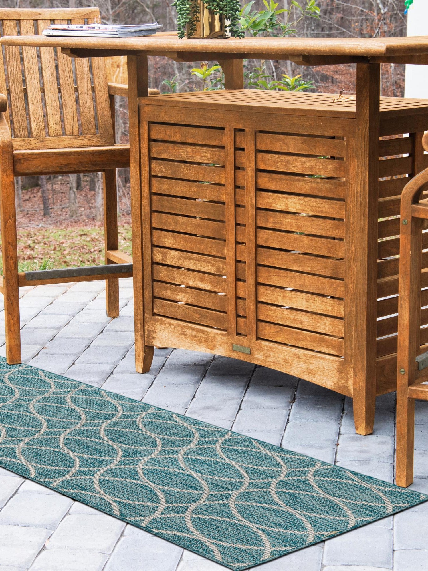 Light Aqua 2' x 6' Outdoor Trellis Runner Area Rug Weather Resistant for Patio, Deck, Terrace, Balcony, Porch Geometric Design Water Safe Outside Carpet for Sale at Rug Engine