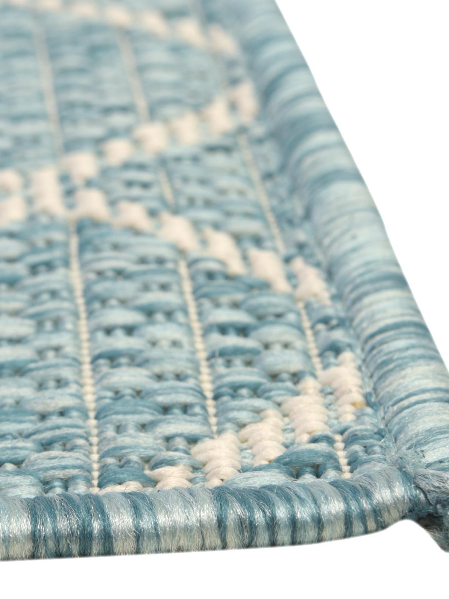 Light Aqua 2' x 6' Outdoor Trellis Runner Area Rug Weather Resistant for Patio, Deck, Terrace, Balcony, Porch Geometric Design Water Safe Outside Carpet for Sale at Rug Engine