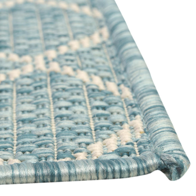 Light Aqua 2' x 6' Outdoor Trellis Runner Area Rug Weather Resistant for Patio, Deck, Terrace, Balcony, Porch Geometric Design Water Safe Outside Carpet for Sale at Rug Engine