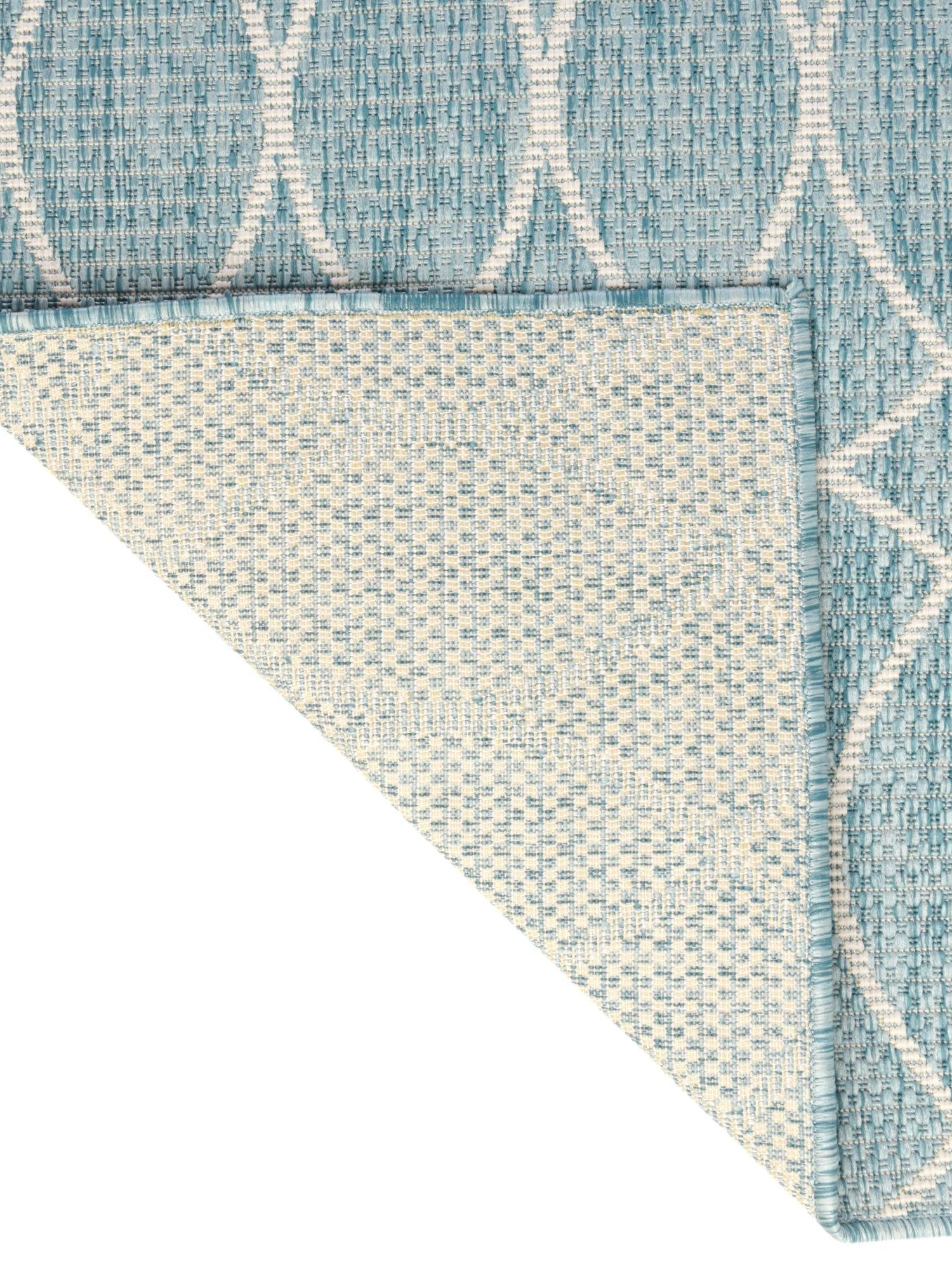 Light Aqua 2' 11 x 10' Outdoor Trellis Runner Area Rug Weather Resistant for Patio, Deck, Terrace, Balcony, Porch Geometric Design Water Safe Outside Carpet for Sale at Rug Engine