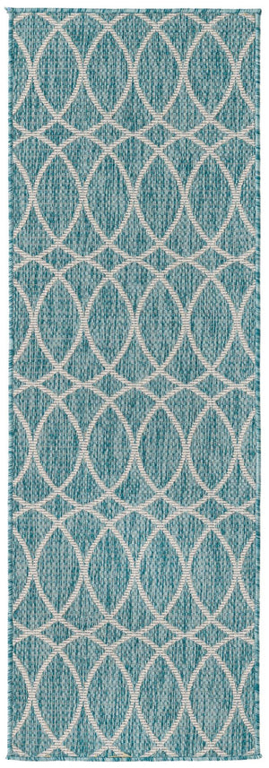 Light Aqua 2' x 6' Outdoor Trellis Runner Area Rug Weather Resistant for Patio, Deck, Terrace, Balcony, Porch Geometric Design Water Safe Outside Carpet for Sale at Rug Engine