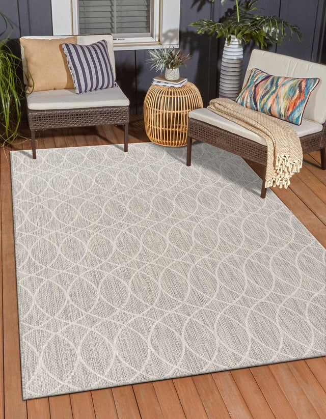 Light Gray 2' x 3' 1 Outdoor Trellis Rectangle Area Rug Weather Resistant for Patio, Deck, Terrace, Balcony, Porch Geometric Design Water Safe Outside Carpet for Sale at Rug Engine