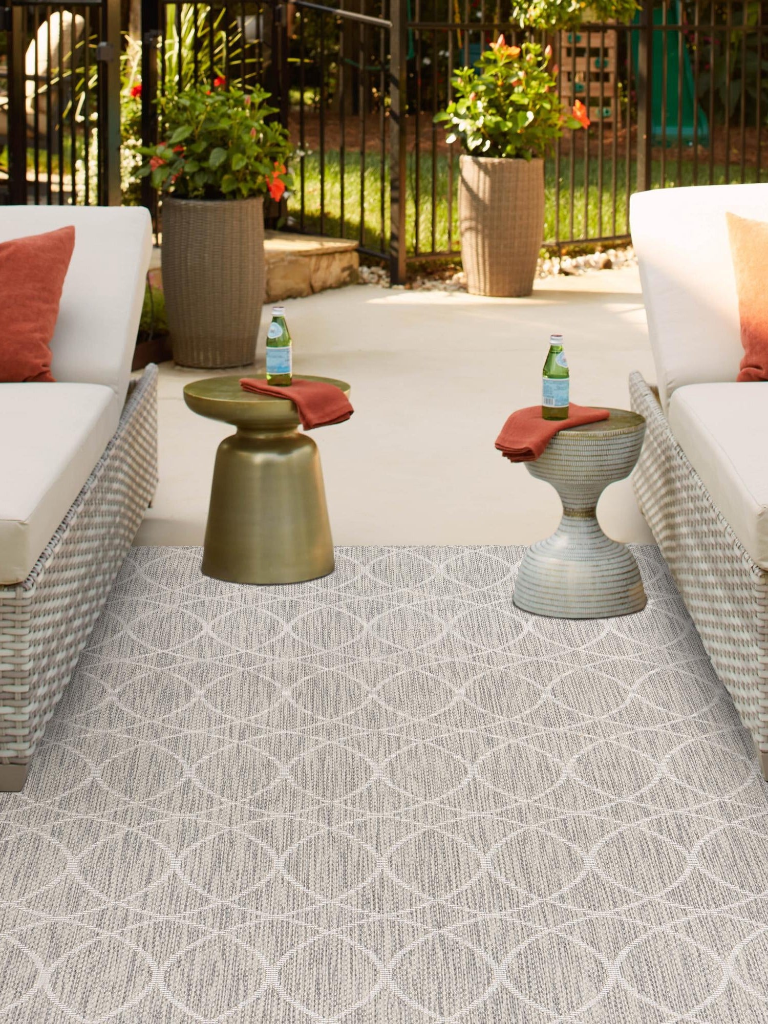 Light Gray 9' x 12' Outdoor Trellis Rectangle Area Rug Weather Resistant for Patio, Deck, Terrace, Balcony, Porch Geometric Design Water Safe Outside Carpet for Sale at Rug Engine