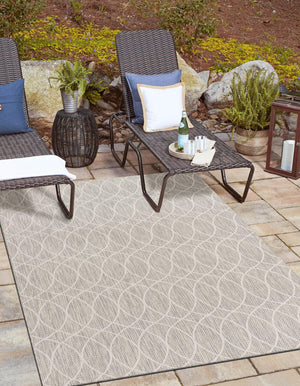 Light Gray 7' 10 x 11' Outdoor Trellis Rectangle Area Rug Weather Resistant for Patio, Deck, Terrace, Balcony, Porch Geometric Design Water Safe Outside Carpet for Sale at Rug Engine