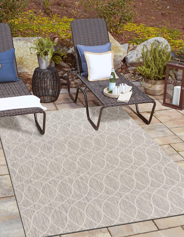 Light Gray 9' x 12' Outdoor Trellis Rectangle Area Rug Weather Resistant for Patio, Deck, Terrace, Balcony, Porch Geometric Design Water Safe Outside Carpet for Sale at Rug Engine