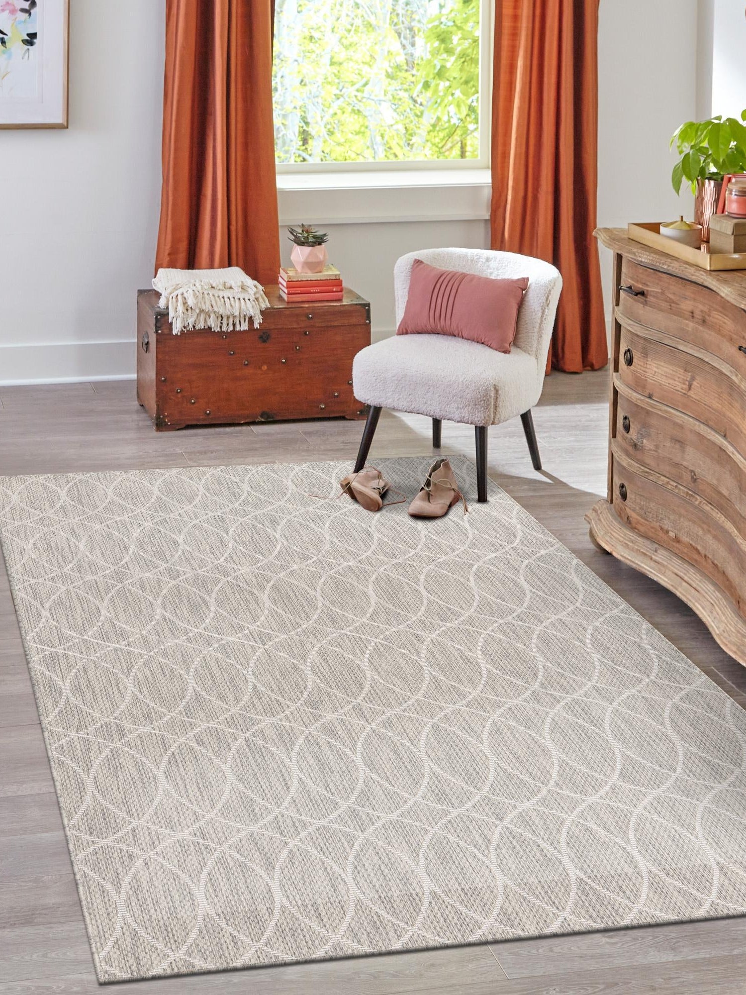 Light Gray 9' x 12' Outdoor Trellis Rectangle Area Rug Weather Resistant for Patio, Deck, Terrace, Balcony, Porch Geometric Design Water Safe Outside Carpet for Sale at Rug Engine