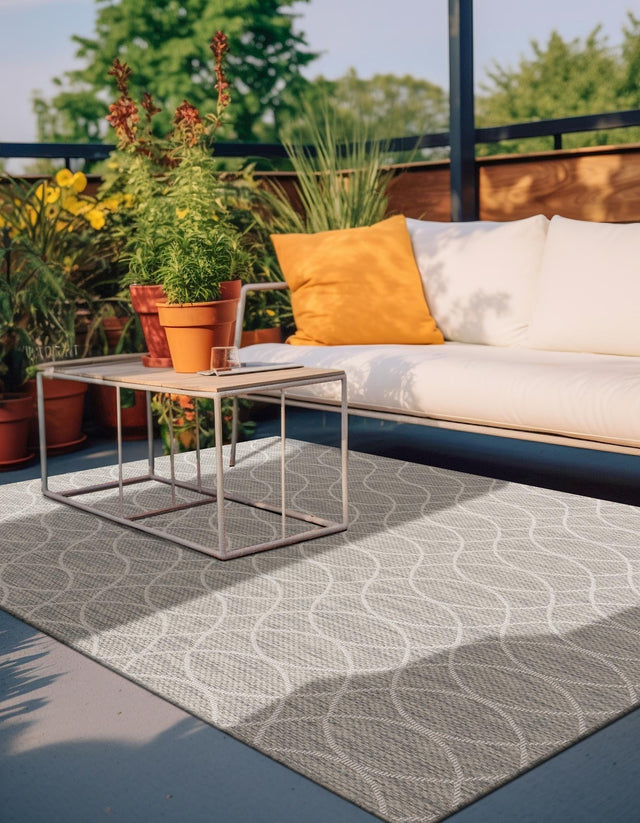 Light Gray 3' 1 x 5' 3 Outdoor Trellis Rectangle Area Rug Weather Resistant for Patio, Deck, Terrace, Balcony, Porch Geometric Design Water Safe Outside Carpet for Sale at Rug Engine