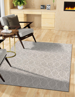 Light Gray 4' 1 x 6' 1 Outdoor Trellis Rectangle Area Rug Weather Resistant for Patio, Deck, Terrace, Balcony, Porch Geometric Design Water Safe Outside Carpet for Sale at Rug Engine