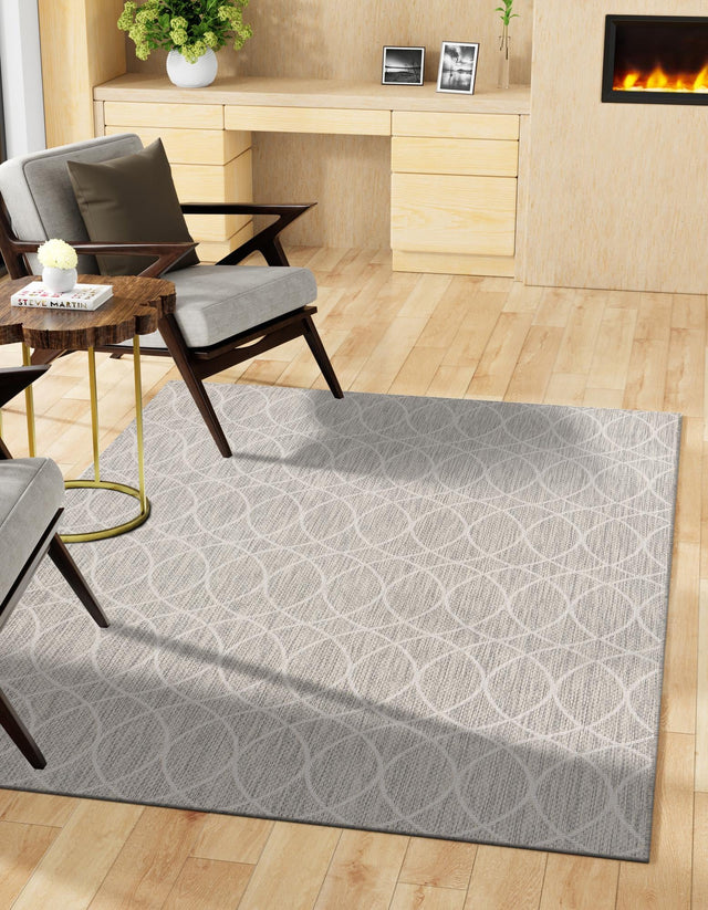 Light Gray 7' 10 x 11' Outdoor Trellis Rectangle Area Rug Weather Resistant for Patio, Deck, Terrace, Balcony, Porch Geometric Design Water Safe Outside Carpet for Sale at Rug Engine
