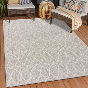 Light Gray 2' x 3' 1 Outdoor Trellis Rectangle Area Rug Weather Resistant for Patio, Deck, Terrace, Balcony, Porch Geometric Design Water Safe Outside Carpet for Sale at Rug Engine