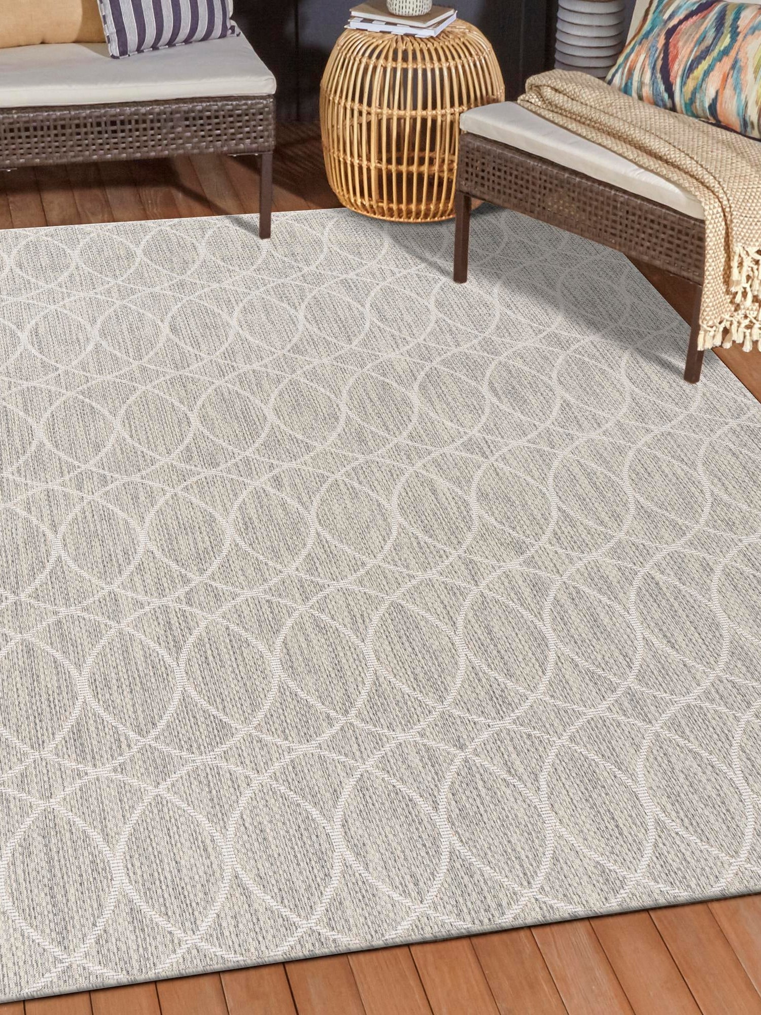 Light Gray 7' 10 x 11' Outdoor Trellis Rectangle Area Rug Weather Resistant for Patio, Deck, Terrace, Balcony, Porch Geometric Design Water Safe Outside Carpet for Sale at Rug Engine