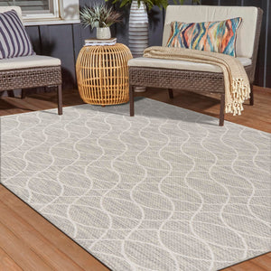 Light Gray 3' 1 x 5' 3 Outdoor Trellis Rectangle Area Rug Weather Resistant for Patio, Deck, Terrace, Balcony, Porch Geometric Design Water Safe Outside Carpet for Sale at Rug Engine
