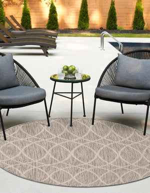 Light Gray 4' 1 x 4' 1 Outdoor Trellis Round Area Rug Weather Resistant for Patio, Deck, Terrace, Balcony, Porch Geometric Design Water Safe Outside Carpet for Sale at Rug Engine
