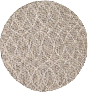 Light Gray 3' 1 x 3' 1 Outdoor Trellis Round Area Rug Weather Resistant for Patio, Deck, Terrace, Balcony, Porch Geometric Design Water Safe Outside Carpet for Sale at Rug Engine