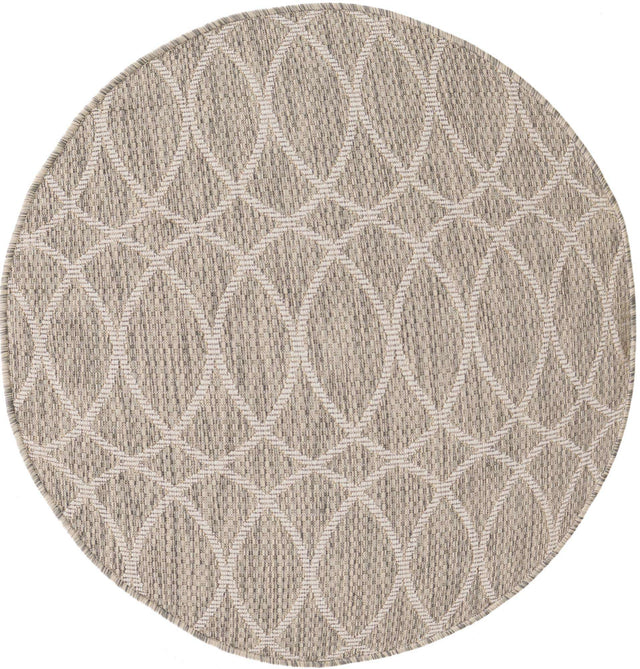Light Gray 3' 1 x 3' 1 Outdoor Trellis Round Area Rug Weather Resistant for Patio, Deck, Terrace, Balcony, Porch Geometric Design Water Safe Outside Carpet for Sale at Rug Engine