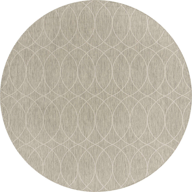 Light Gray 10' x 10' Outdoor Trellis Round Area Rug Weather Resistant for Patio, Deck, Terrace, Balcony, Porch Geometric Design Water Safe Outside Carpet for Sale at Rug Engine