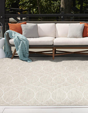 Light Gray 10' x 10' Outdoor Trellis Square Area Rug Weather Resistant for Patio, Deck, Terrace, Balcony, Porch Geometric Design Water Safe Outside Carpet for Sale at Rug Engine