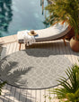 Light Gray 4' 1 x 4' 1 Outdoor Trellis Round Area Rug Weather Resistant for Patio, Deck, Terrace, Balcony, Porch Geometric Design Water Safe Outside Carpet for Sale at Rug Engine