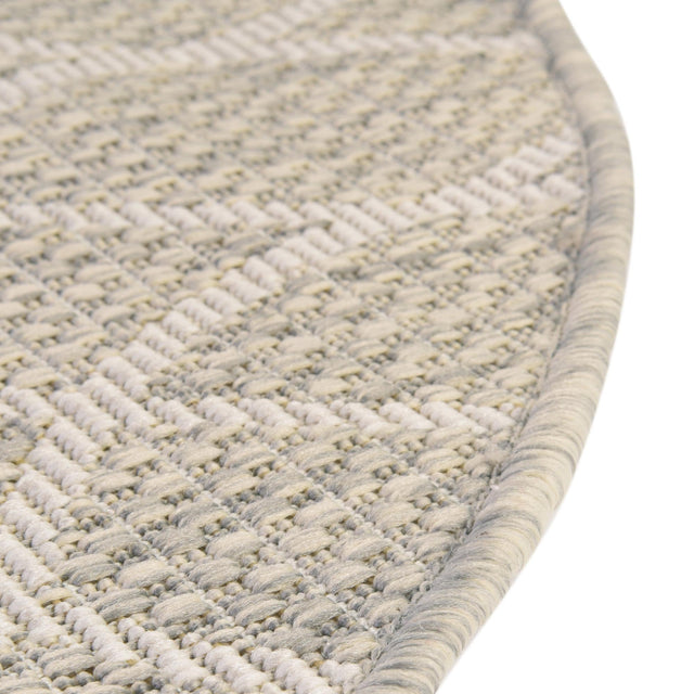 Light Gray 4' 1 x 4' 1 Outdoor Trellis Round Area Rug Weather Resistant for Patio, Deck, Terrace, Balcony, Porch Geometric Design Water Safe Outside Carpet for Sale at Rug Engine