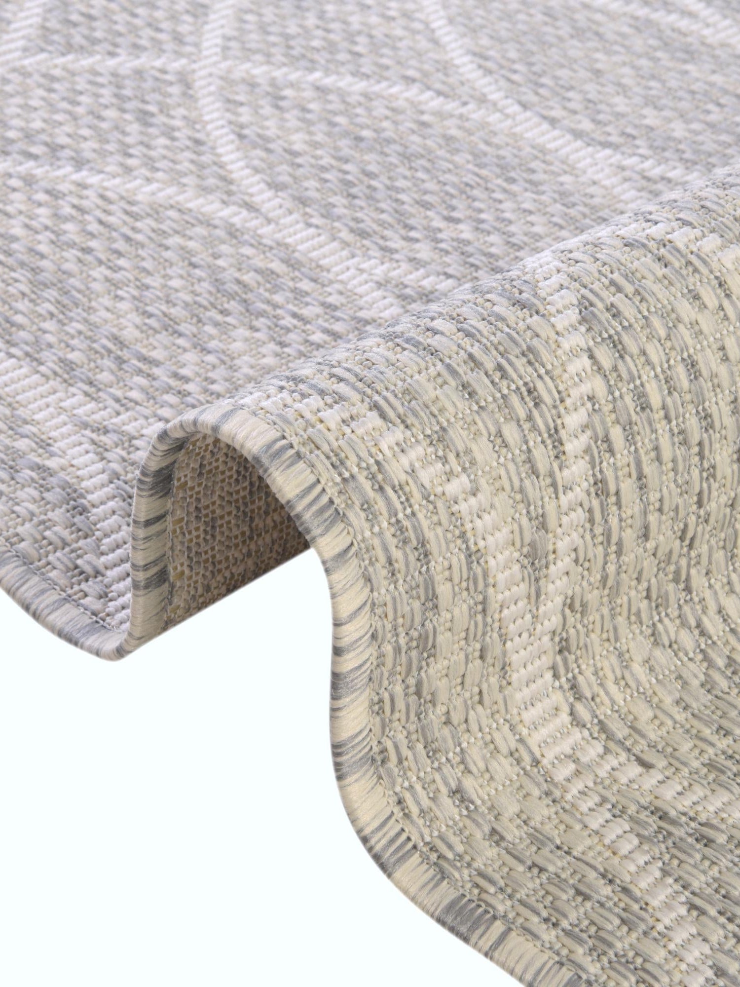 Light Gray 3' 1 x 3' 1 Outdoor Trellis Round Area Rug Weather Resistant for Patio, Deck, Terrace, Balcony, Porch Geometric Design Water Safe Outside Carpet for Sale at Rug Engine