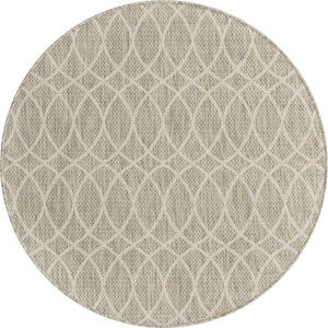 Light Gray 4' 1 x 4' 1 Outdoor Trellis Round Area Rug Weather Resistant for Patio, Deck, Terrace, Balcony, Porch Geometric Design Water Safe Outside Carpet for Sale at Rug Engine