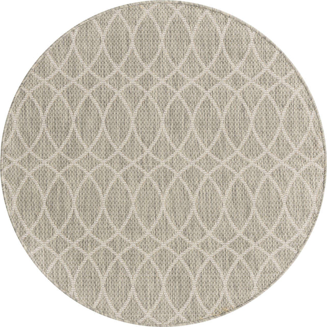 Light Gray 4' 1 x 4' 1 Outdoor Trellis Round Area Rug Weather Resistant for Patio, Deck, Terrace, Balcony, Porch Geometric Design Water Safe Outside Carpet for Sale at Rug Engine