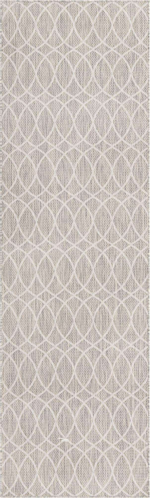 Light Gray 2' 7 x 10' Outdoor Trellis Runner Area Rug Weather Resistant for Patio, Deck, Terrace, Balcony, Porch Geometric Design Water Safe Outside Carpet for Sale at Rug Engine