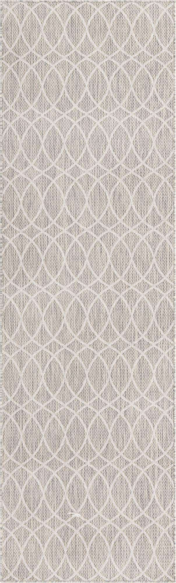Light Gray 2' 7 x 10' Outdoor Trellis Runner Area Rug Weather Resistant for Patio, Deck, Terrace, Balcony, Porch Geometric Design Water Safe Outside Carpet for Sale at Rug Engine