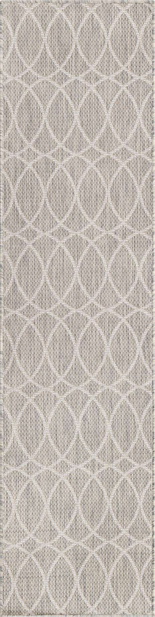 Light Gray 2' x 8' Outdoor Trellis Runner Area Rug Weather Resistant for Patio, Deck, Terrace, Balcony, Porch Geometric Design Water Safe Outside Carpet for Sale at Rug Engine