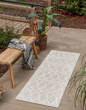 Light Gray 2' 7 x 10' Outdoor Trellis Runner Area Rug Weather Resistant for Patio, Deck, Terrace, Balcony, Porch Geometric Design Water Safe Outside Carpet for Sale at Rug Engine