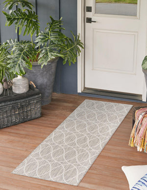 Light Gray 2' x 6' 1 Outdoor Trellis Runner Area Rug Weather Resistant for Patio, Deck, Terrace, Balcony, Porch Geometric Design Water Safe Outside Carpet for Sale at Rug Engine
