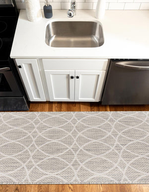 Light Gray 2' 7 x 10' Outdoor Trellis Runner Area Rug Weather Resistant for Patio, Deck, Terrace, Balcony, Porch Geometric Design Water Safe Outside Carpet for Sale at Rug Engine
