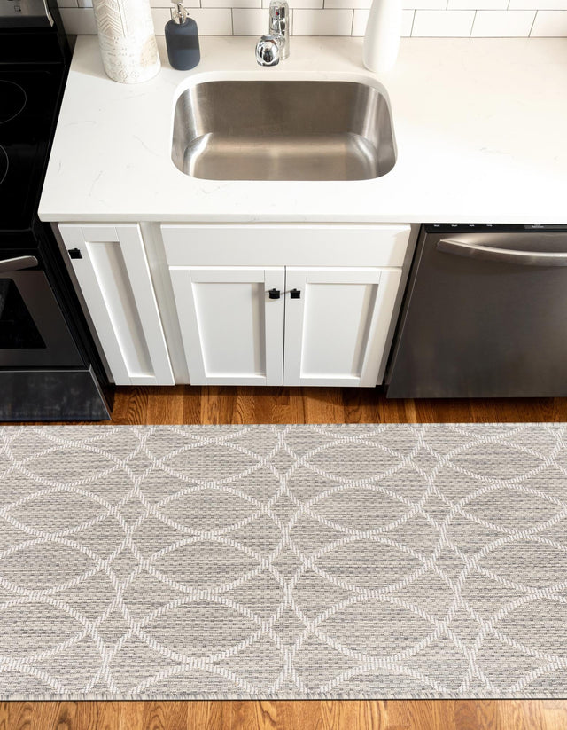 Light Gray 2' 7 x 10' Outdoor Trellis Runner Area Rug Weather Resistant for Patio, Deck, Terrace, Balcony, Porch Geometric Design Water Safe Outside Carpet for Sale at Rug Engine