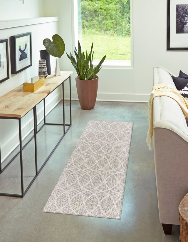 Light Gray 2' x 6' 1 Outdoor Trellis Runner Area Rug Weather Resistant for Patio, Deck, Terrace, Balcony, Porch Geometric Design Water Safe Outside Carpet for Sale at Rug Engine