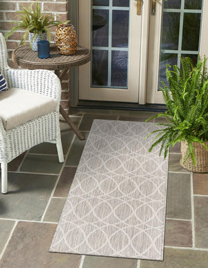Light Gray 2' 7 x 10' Outdoor Trellis Runner Area Rug Weather Resistant for Patio, Deck, Terrace, Balcony, Porch Geometric Design Water Safe Outside Carpet for Sale at Rug Engine