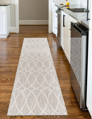 Light Gray 2' 7 x 10' Outdoor Trellis Runner Area Rug Weather Resistant for Patio, Deck, Terrace, Balcony, Porch Geometric Design Water Safe Outside Carpet for Sale at Rug Engine