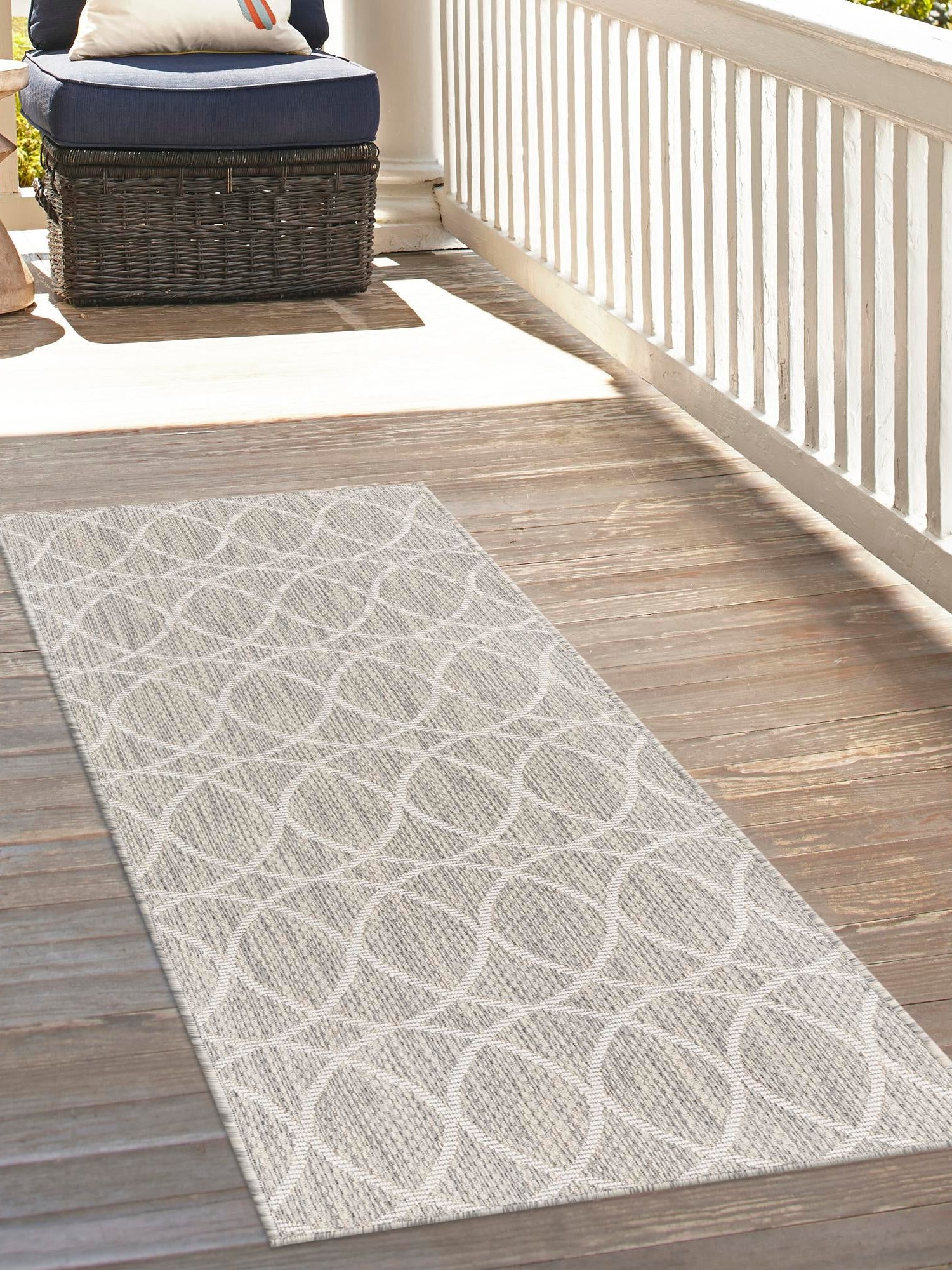 Light Gray 2' 7 x 10' Outdoor Trellis Runner Area Rug Weather Resistant for Patio, Deck, Terrace, Balcony, Porch Geometric Design Water Safe Outside Carpet for Sale at Rug Engine