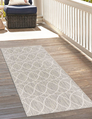 Light Gray 2' 7 x 10' Outdoor Trellis Runner Area Rug Weather Resistant for Patio, Deck, Terrace, Balcony, Porch Geometric Design Water Safe Outside Carpet for Sale at Rug Engine