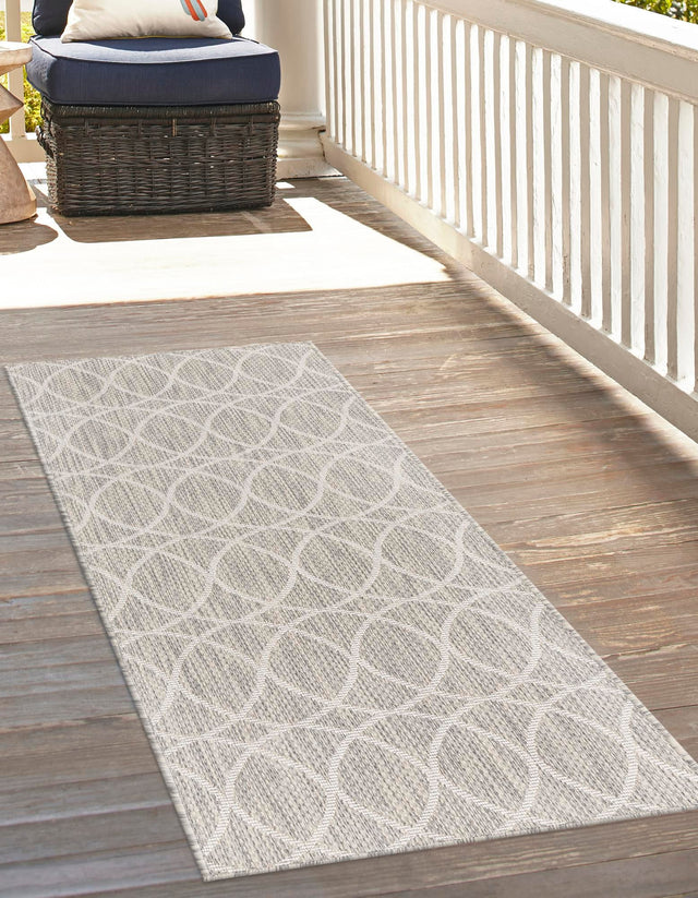 Light Gray 2' 7 x 10' Outdoor Trellis Runner Area Rug Weather Resistant for Patio, Deck, Terrace, Balcony, Porch Geometric Design Water Safe Outside Carpet for Sale at Rug Engine