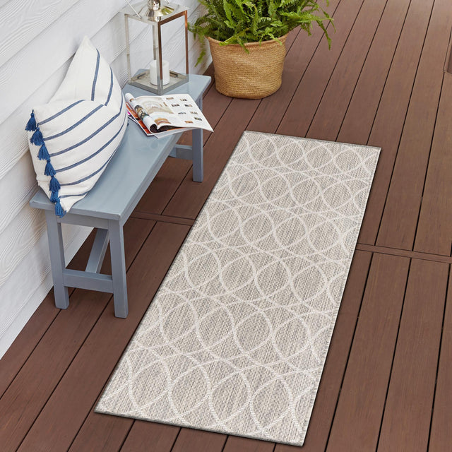 Light Gray 2' 7 x 10' Outdoor Trellis Runner Area Rug Weather Resistant for Patio, Deck, Terrace, Balcony, Porch Geometric Design Water Safe Outside Carpet for Sale at Rug Engine