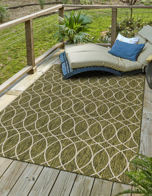 Green 3' 1 x 5' 3 Outdoor Trellis Rectangle Area Rug Weather Resistant for Patio, Deck, Terrace, Balcony, Porch Geometric Design Water Safe Outside Carpet for Sale at Rug Engine