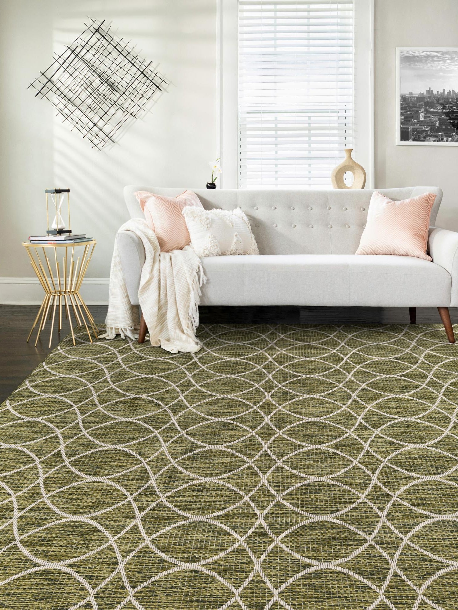 Green 7' 10 x 11' Outdoor Trellis Rectangle Area Rug Weather Resistant for Patio, Deck, Terrace, Balcony, Porch Geometric Design Water Safe Outside Carpet for Sale at Rug Engine